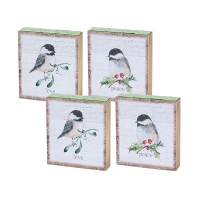 Melrose International Winter Chickadee Bird Block Sentiment Sign (Set of 4)