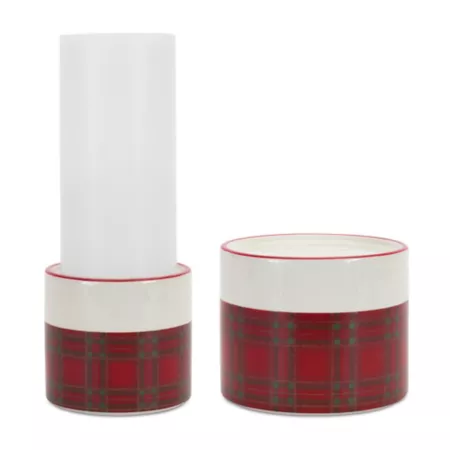 Melrose International Winter Plaid Ceramic Candle Holder (Set of 2) 83986 Candle Holders