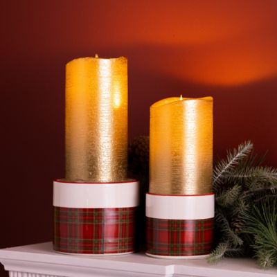 Image showing  Winter Plaid Ceramic Candle Holder (Set of 2)