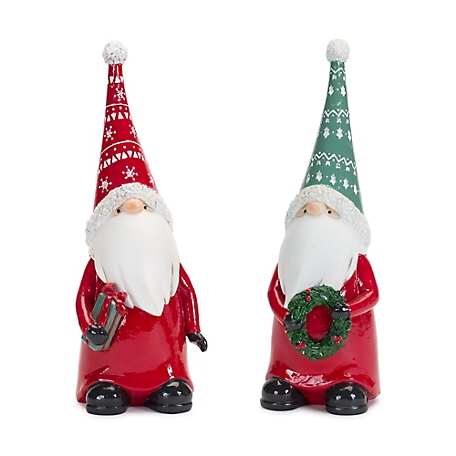 Melrose International Holiday Gnome Figurine with Present and Wreath Accent (Set of 2)