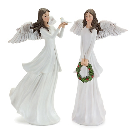 Melrose International Winter Angel Figurine with Bird and Wreath Accent (Set of 2)