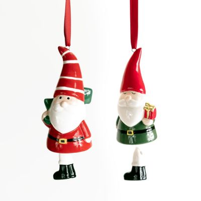 Melrose International Modern Ceramic Santa Ornament with Present Accent (Set of 6)