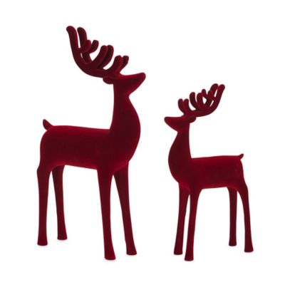 Melrose International Red Flocked Deer Figurine (Set of 2)