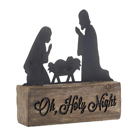 Melrose International Holy Night Nativity Block with Metal Cut Out Scene 6 in. H