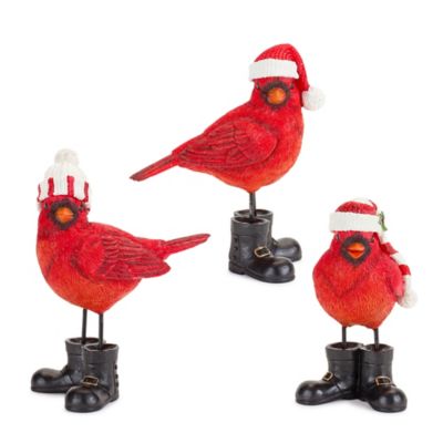 Melrose International Winter Cardinal Bird Figurine with Santa Boots and Hat (Set of 3)