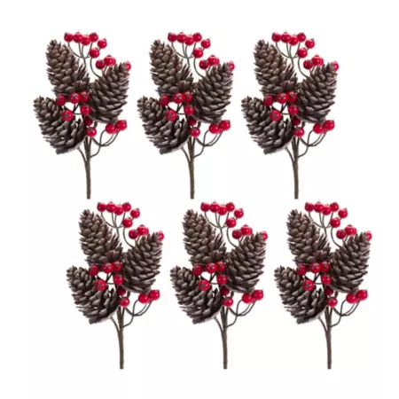 Melrose International Pine Cone and Winter Berry Picking (Set of 6) Artificial Christmas Plants