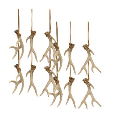 Melrose International Rustic Deer Antler Hanging Ornament with Rope Tie (Set of 12)