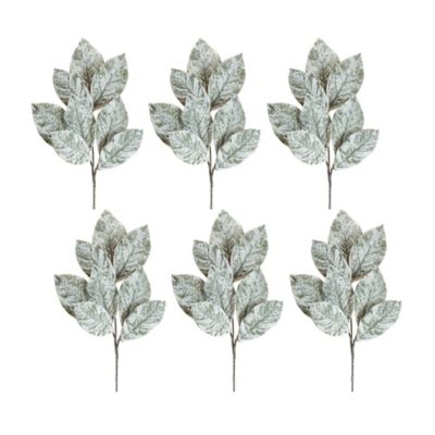 Melrose International Frosted Winter Magnolia Leaf Spray (Set of 6)