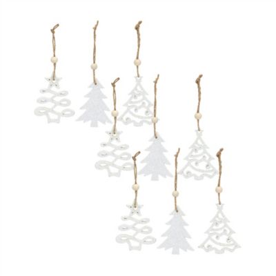 Melrose International Wood Tree Tag Ornament with Beaded Hanger (Set of 9)