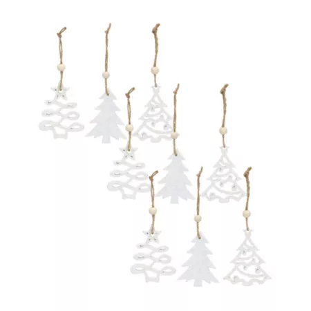 Melrose International Wooden Tree Tag Ornament with Beaded Hanger (Set of 9) Christmas Ornaments & Tree Toppers