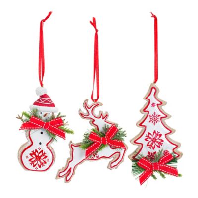 Image showing  Nordic Snowflake Character Tree Ornament with Pine Bow Accent (Set of 6)