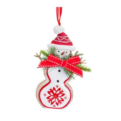 Image showing  Nordic Snowflake Character Tree Ornament with Pine Bow Accent (Set of 6)