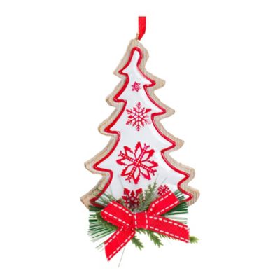 Image showing  Nordic Snowflake Character Tree Ornament with Pine Bow Accent (Set of 6)