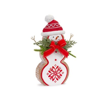 Image showing  Nordic Snowflake Snowman Figurine with Pine Bow Accent (Set of 2)