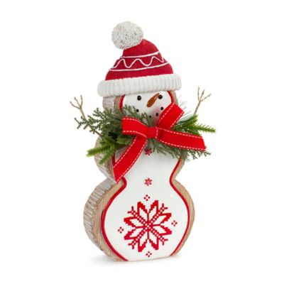 Image showing  Nordic Snowflake Snowman Figurine with Pine Bow Accent (Set of 2)