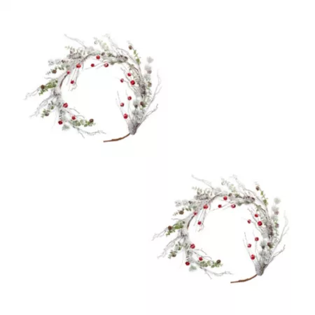 Melrose International Snowy Flocked Twig Pine Garland with Sleigh Bells (Set of 2) Artificial Christmas Garlands