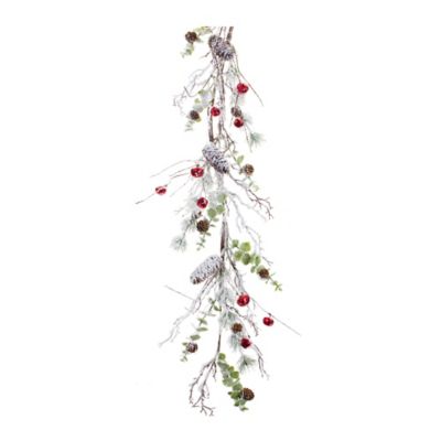 Image showing  Snowy Flocked Twig Pine Garland with Sleigh Bells (Set of 2)