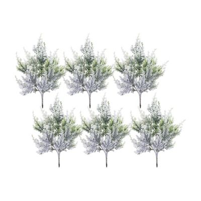 Melrose International Snowy Flocked Pine Pick with Varigated Foliage (Set of 6)