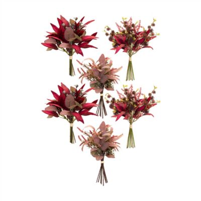 Melrose International Fall Burgandy Foliage and Thistle Bundle Bouquet (Set of 6)