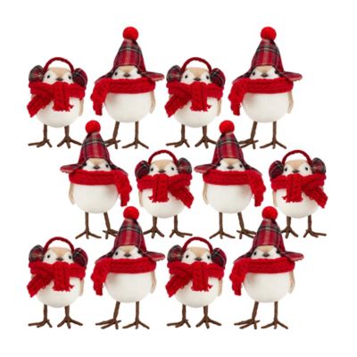 Melrose International Plush Winter Bird Shelf Sitter with Scarf and Ear Muffs (Set of 12)