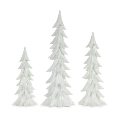 Melrose International Carved Stone Holiday Tree Decor with Glistening White Finish (Set of 3)