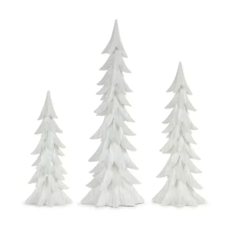 Melrose International Carved Stone Christmas Tree Ornament with Glittering White Finish 3 Pieces Together Christmas Kitchen & Tabletop Decor