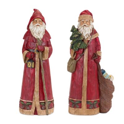 Melrose International Rustic Stone Stand Figurine with Wood Grain Design (Set of 2)