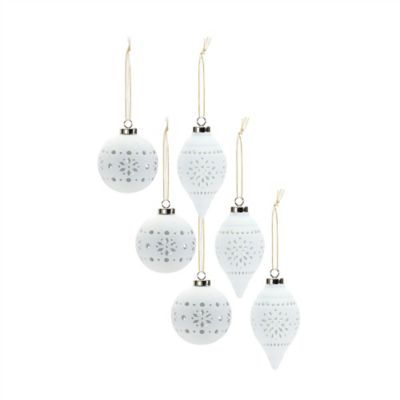 Melrose International Porcelain Cut Out Ball Ornament with Nordic Design (Set of 6)