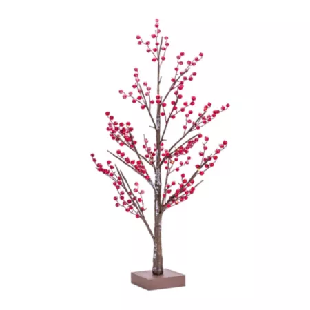 Melrose International LED Lighted Frosted Berry Twig Tree with Base 38" H Artificial Christmas Plants