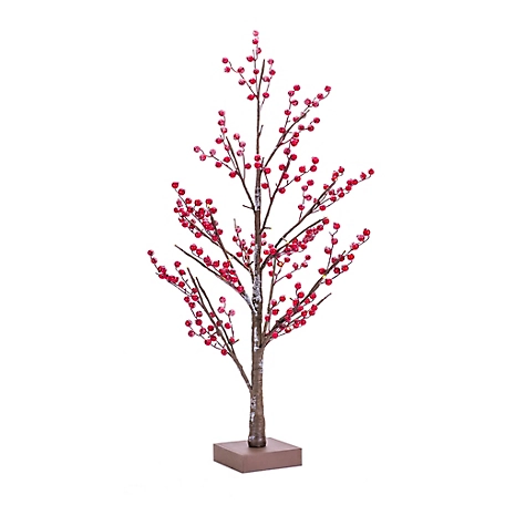 Melrose International LED Lighted Frosted Berry Twig Tree with Base 38 in. H