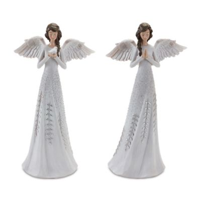 Melrose InternationalAngel Figurine with Silver Floral Accent (Set of 2)