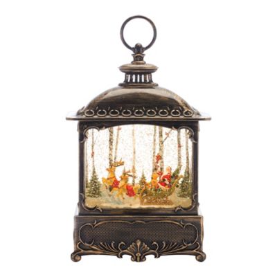 Melrose International LED Snow Globe Lantern with Santa's Sleigh Scene 12.25 in. H