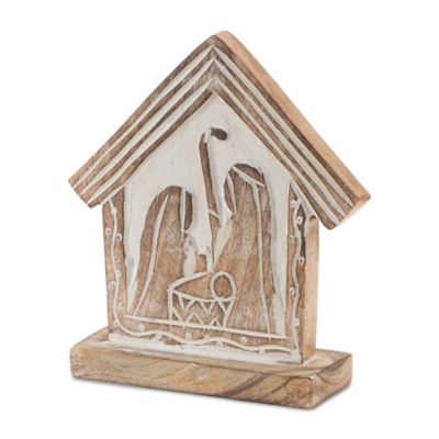 Melrose International Wood Carved Nativity Barn (Set of 2)