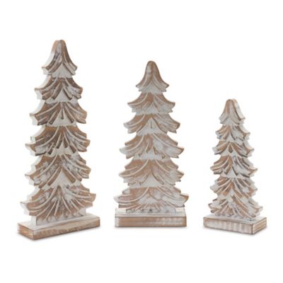 Melrose International Wood Carved Pine Tree (Set of 3)