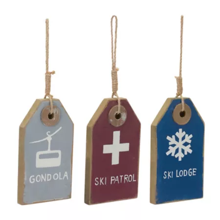 Melrose International Wooden Ski Tag Ornament (Set of 12) Christmas Ornaments & Tree Toppers