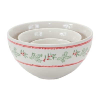Melrose InternationalStoneware Mistletoe Bowl (Set of 3)