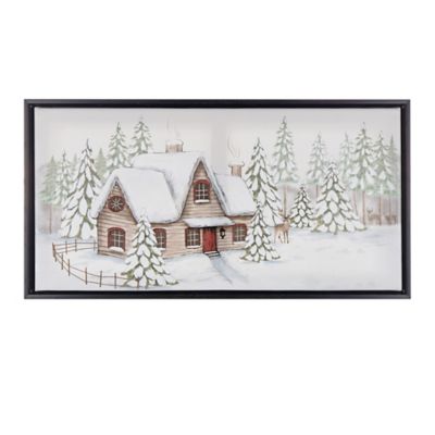 Melrose International Framed Winter Scene Canvas Wall Art 25 in. L