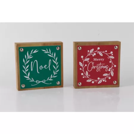 Melrose InternationalHoliday Sentiment Sign with Faux Leather Accent (Set of 6) Christmas Wall Decor