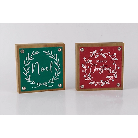 Melrose International Holiday Sentiment Sign with Faux Leather Accent (Set of 6)