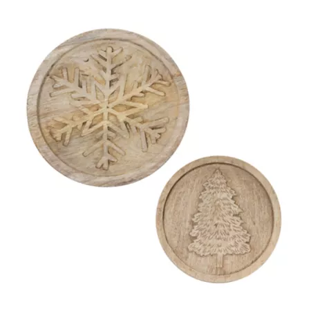 Melrose International Natural Wood Holiday Trivet (Set of 2) Christmas Kitchen & Tabletop Decor