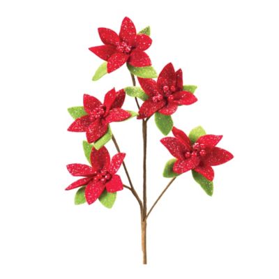 Melrose International Glittered Poinsettia Flower Spray (Set of 6)