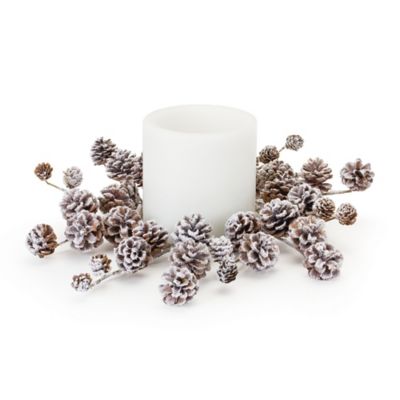 Melrose InternationalFlocked Pine Cone Candle Ring (Set of 2)