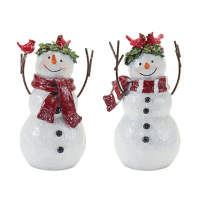 Melrose International Snowman Figurine with Cardinal Accents (Set of 2)
