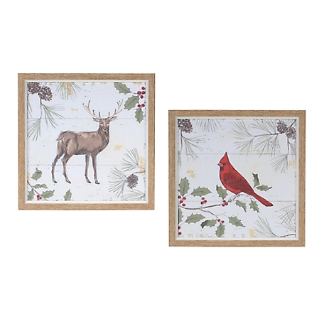 Melrose International Framed Deer and Cardinal Bird Wall Art (Set of 2)