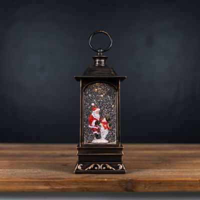 Image showing  LED Snow Globe Lantern with Santa and Snowman 10.5 in. H