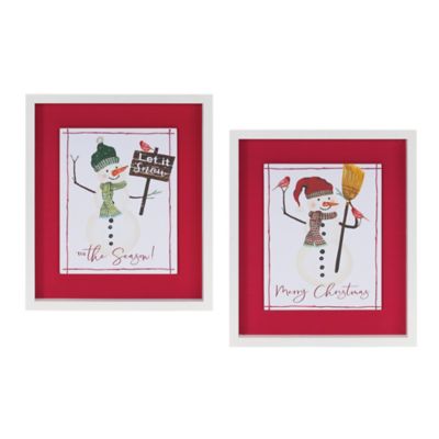 Melrose International Framed Snowman Sentiment Wall Art (Set of 2)