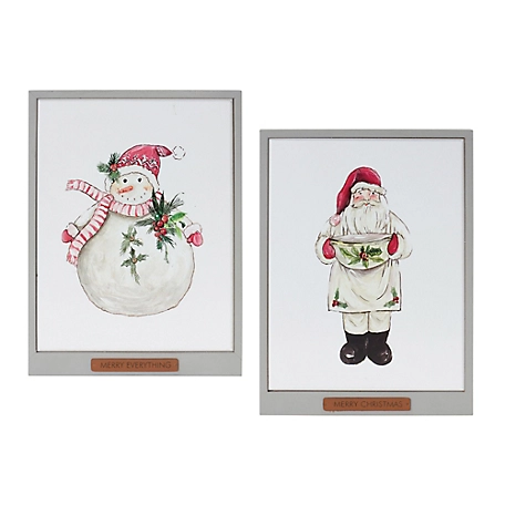 Melrose InternationalFramed Santa and Snowman Wall Art (Set of 2)