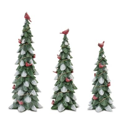 Melrose International Frosted Cardinal Pine Tree (Set of 3)