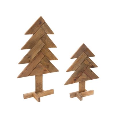 Melrose International Rustic Wood Pine Tree (Set of 2)