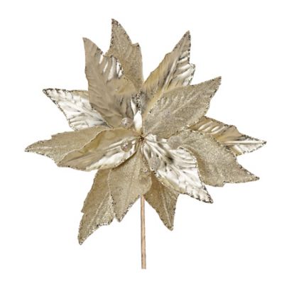 Melrose International Glittered Poinsettia Stem (Set of 6), Gold/Cream